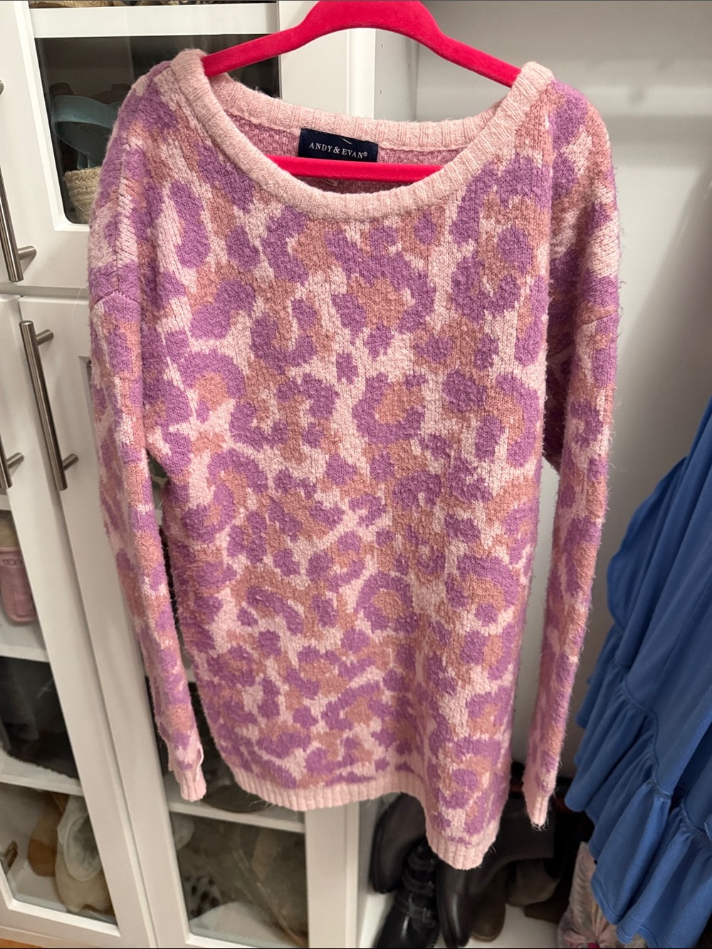 Andy & Evan Lilac and Pink Leopard-Print Crewneck Sweater